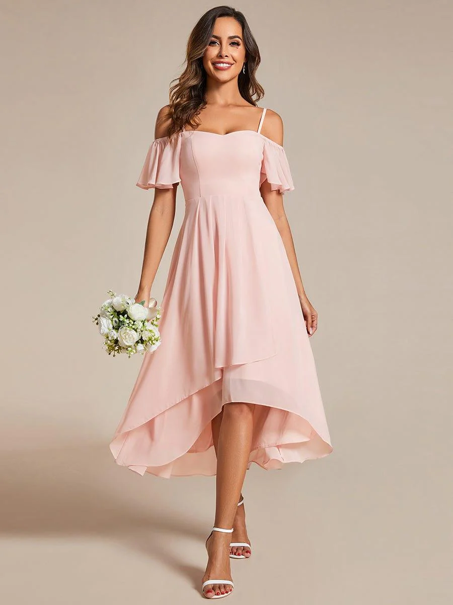 ever JORDANE|Off-Shoulder High-Low Chiffon Bridesmaid Dresses with Short Sleeves - Image 19