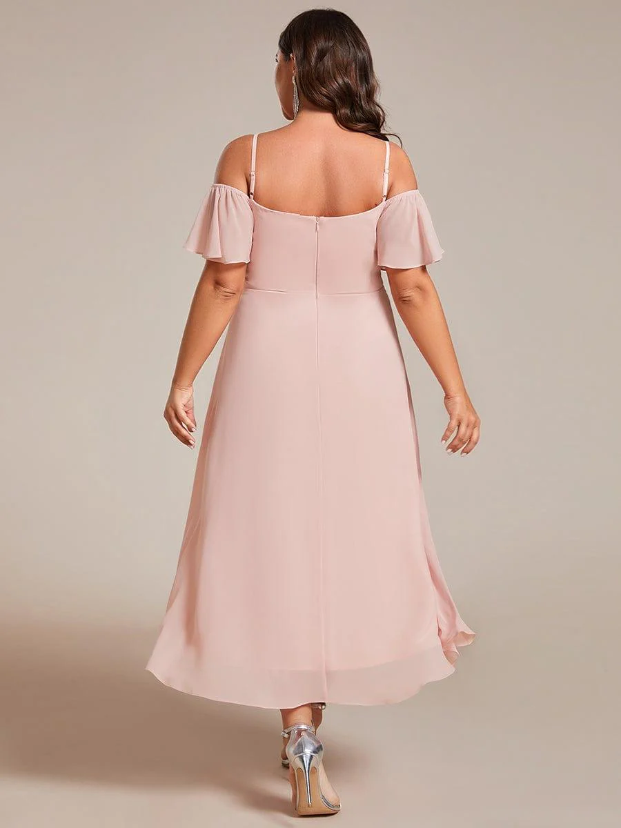 ever JORDANE|Off-Shoulder High-Low Chiffon Bridesmaid Dresses with Short Sleeves - Image 23