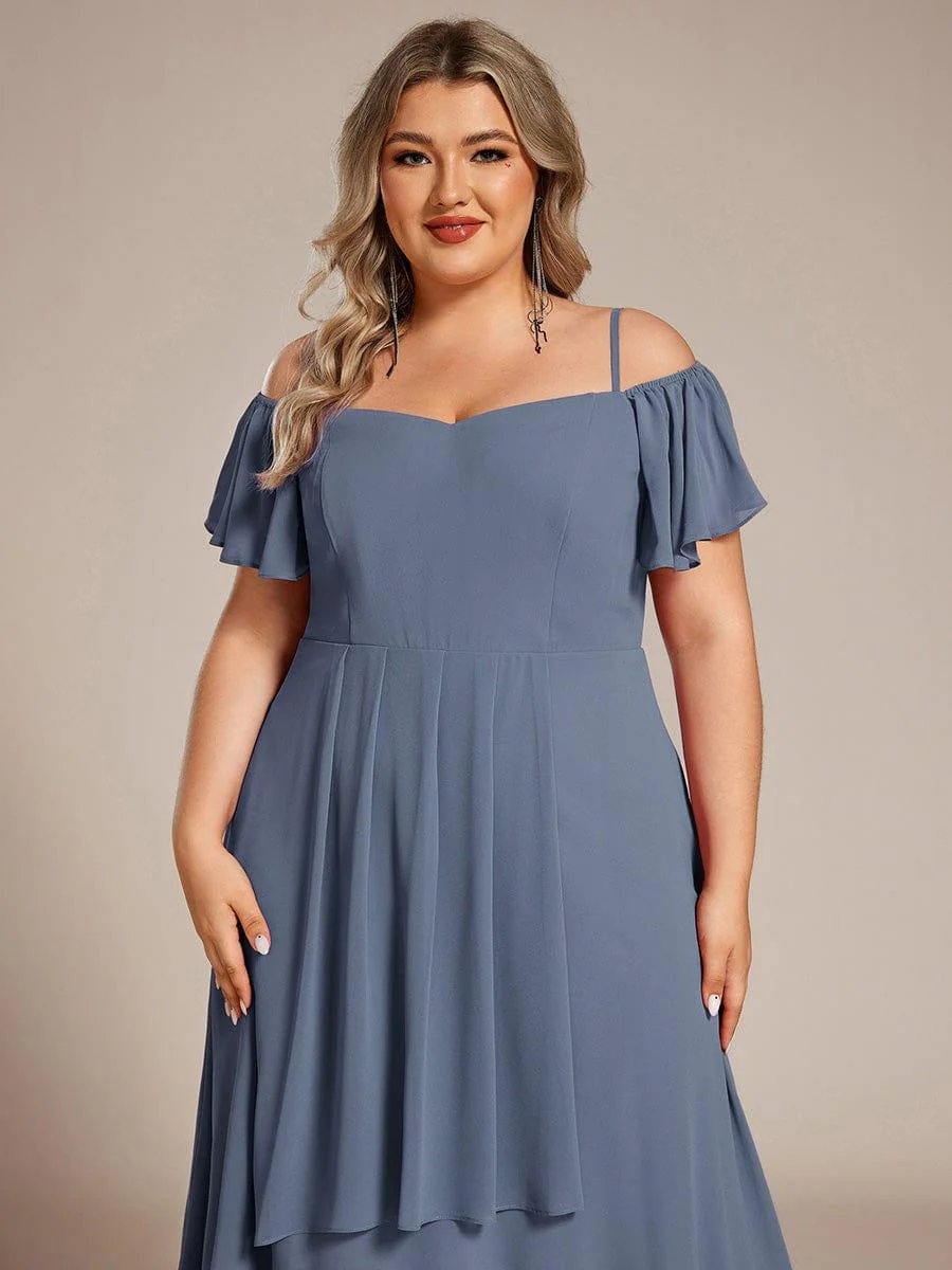 ever JORDANE|Off-Shoulder High-Low Chiffon Bridesmaid Dresses with Short Sleeves - Image 43