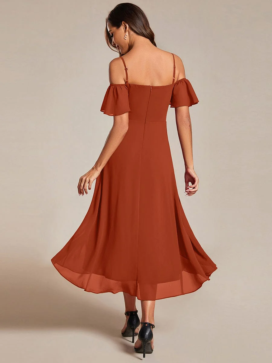 ever JORDANE|Off-Shoulder High-Low Chiffon Bridesmaid Dresses with Short Sleeves - Image 45
