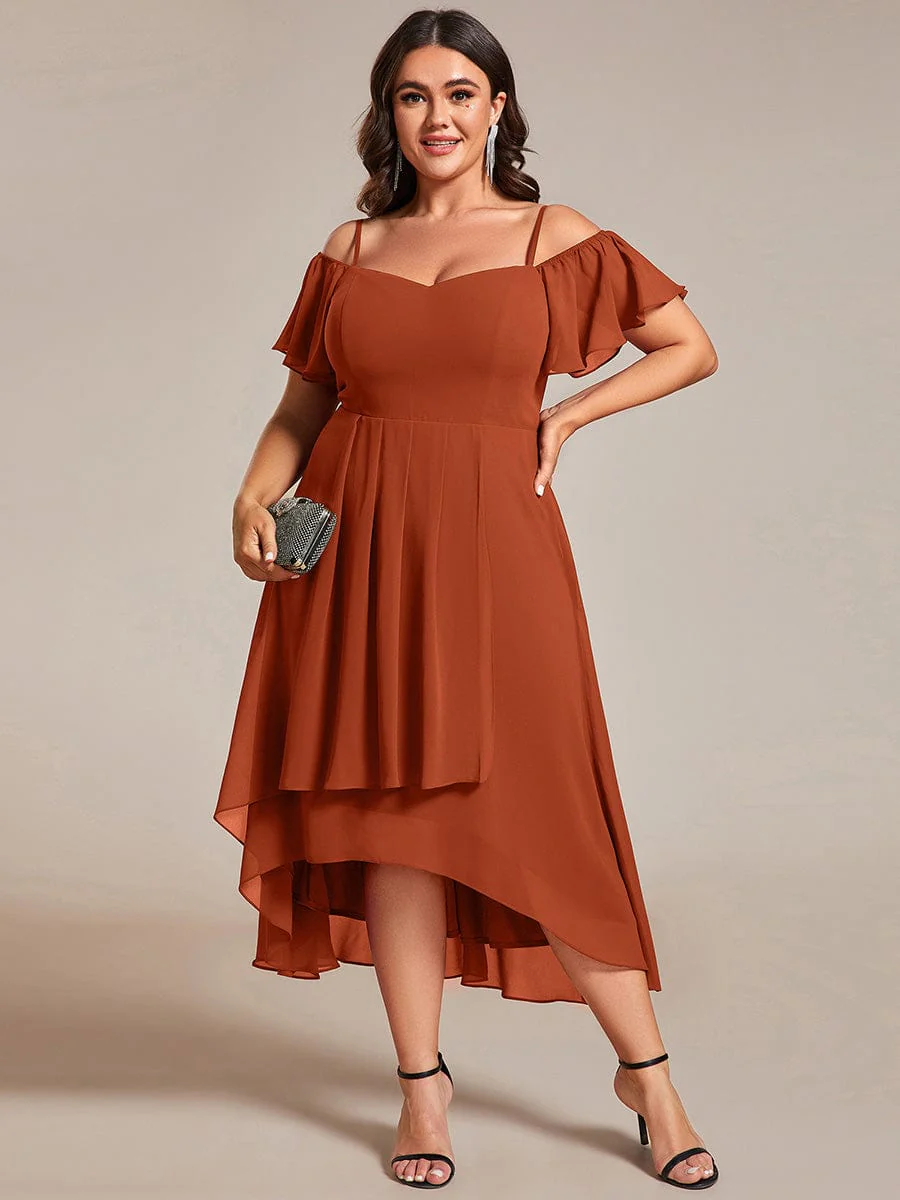 ever JORDANE|Off-Shoulder High-Low Chiffon Bridesmaid Dresses with Short Sleeves - Image 47
