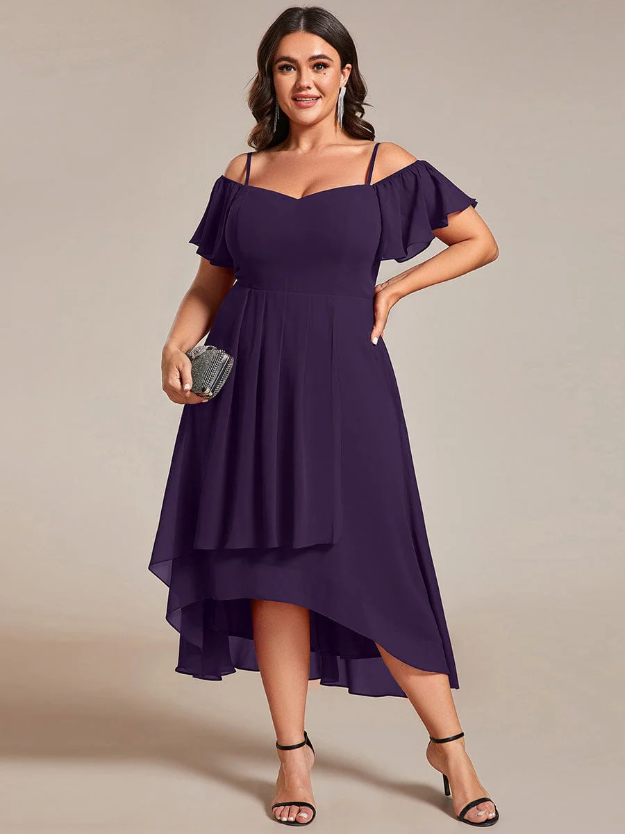 ever JORDANE|Off-Shoulder High-Low Chiffon Bridesmaid Dresses with Short Sleeves - Image 52
