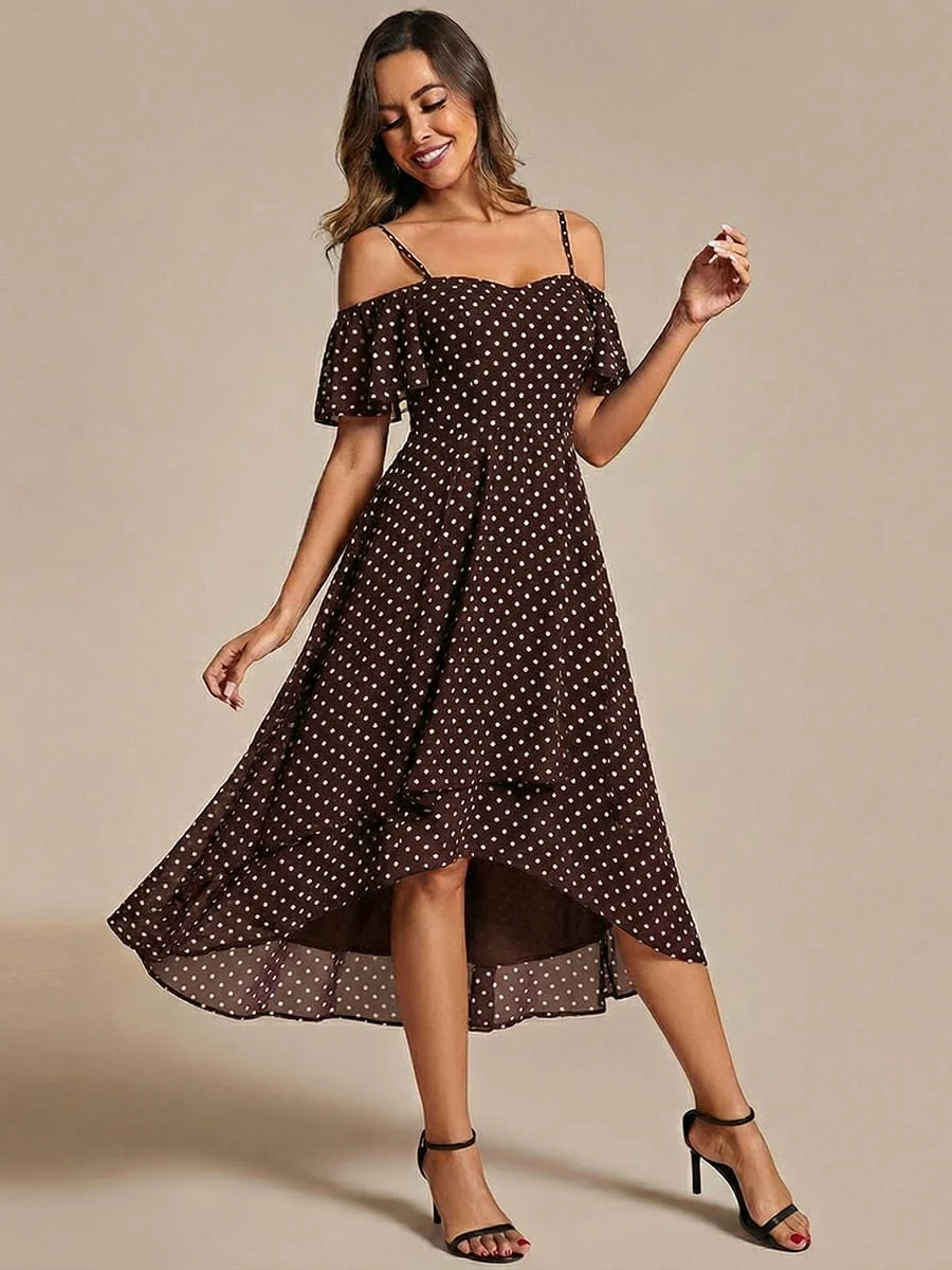 ever JORDANE|Off-Shoulder High-Low Chiffon Bridesmaid Dresses with Short Sleeves - Image 6