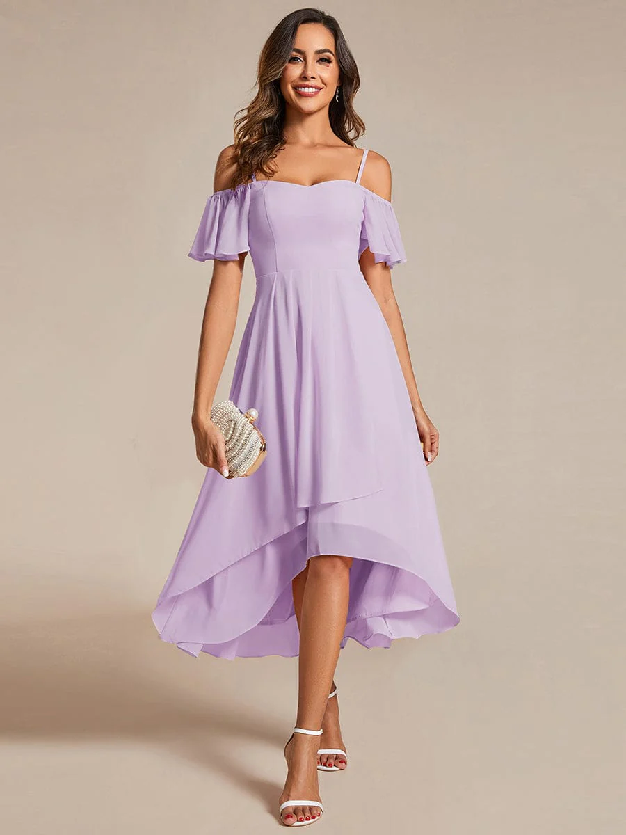 ever JORDANE|Off-Shoulder High-Low Chiffon Bridesmaid Dresses with Short Sleeves - Image 62