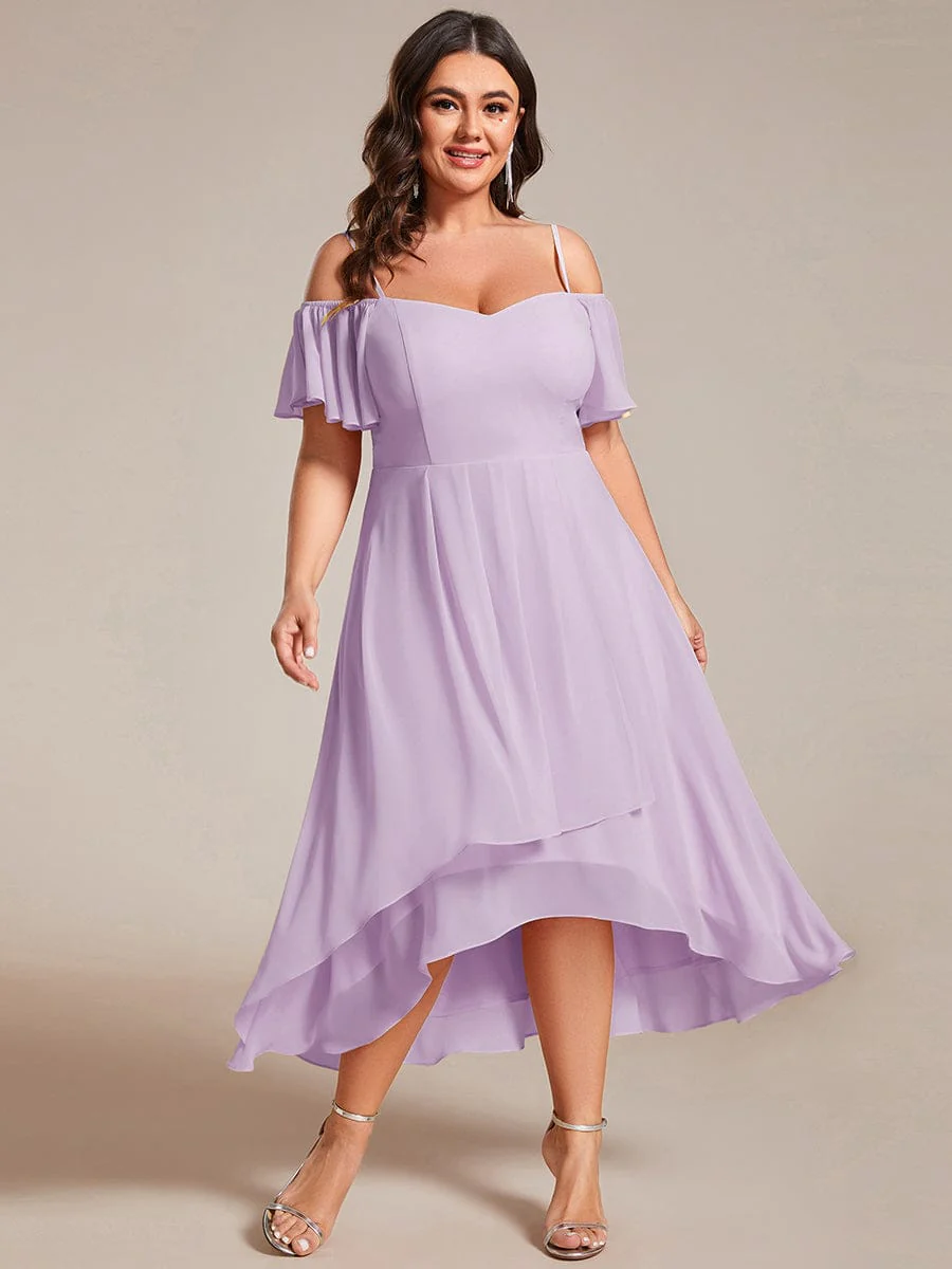 ever JORDANE|Off-Shoulder High-Low Chiffon Bridesmaid Dresses with Short Sleeves - Image 66