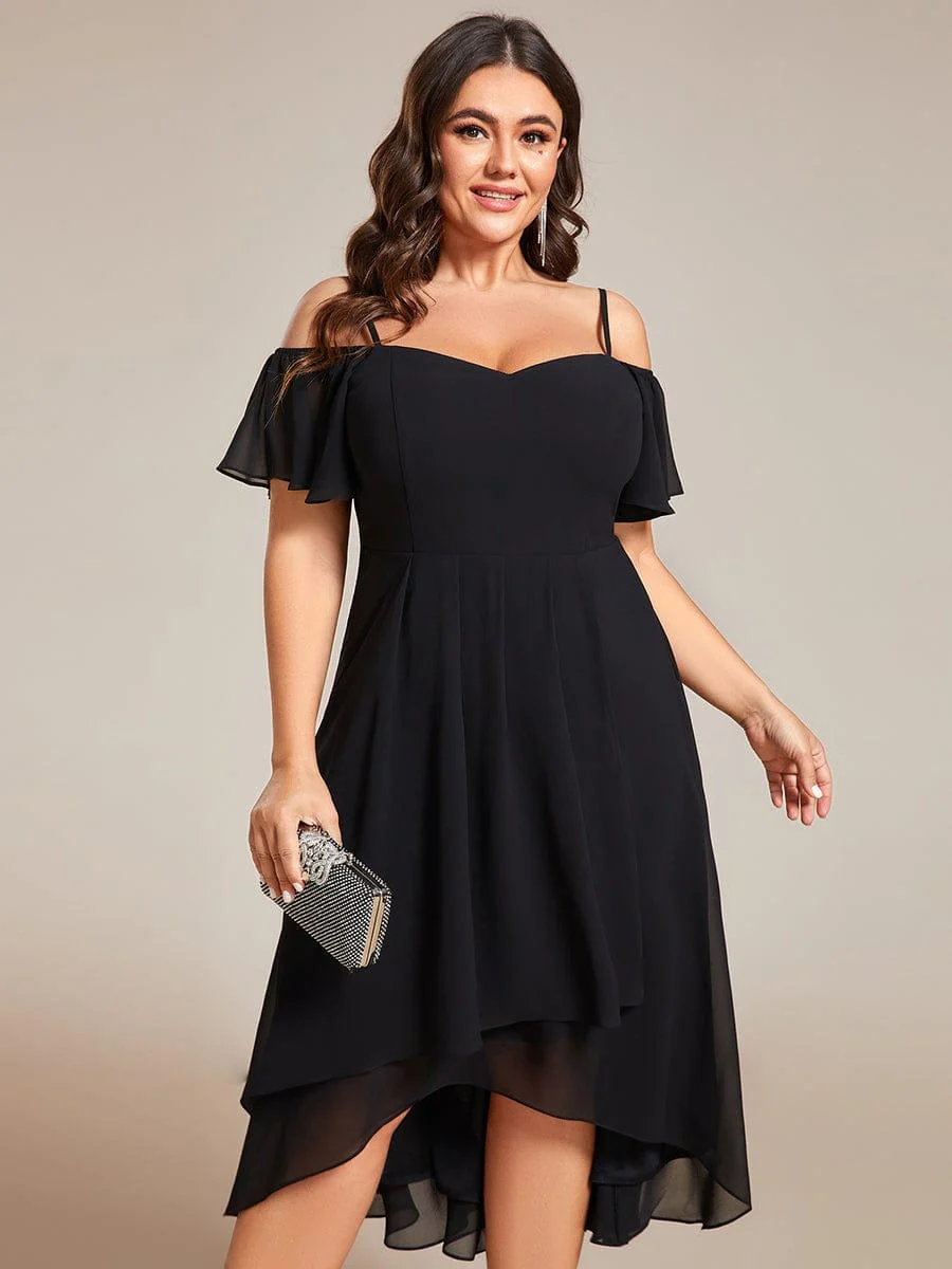 ever JORDANE|Off-Shoulder High-Low Chiffon Wedding Guest Dresses with Short Sleeves - Image 16