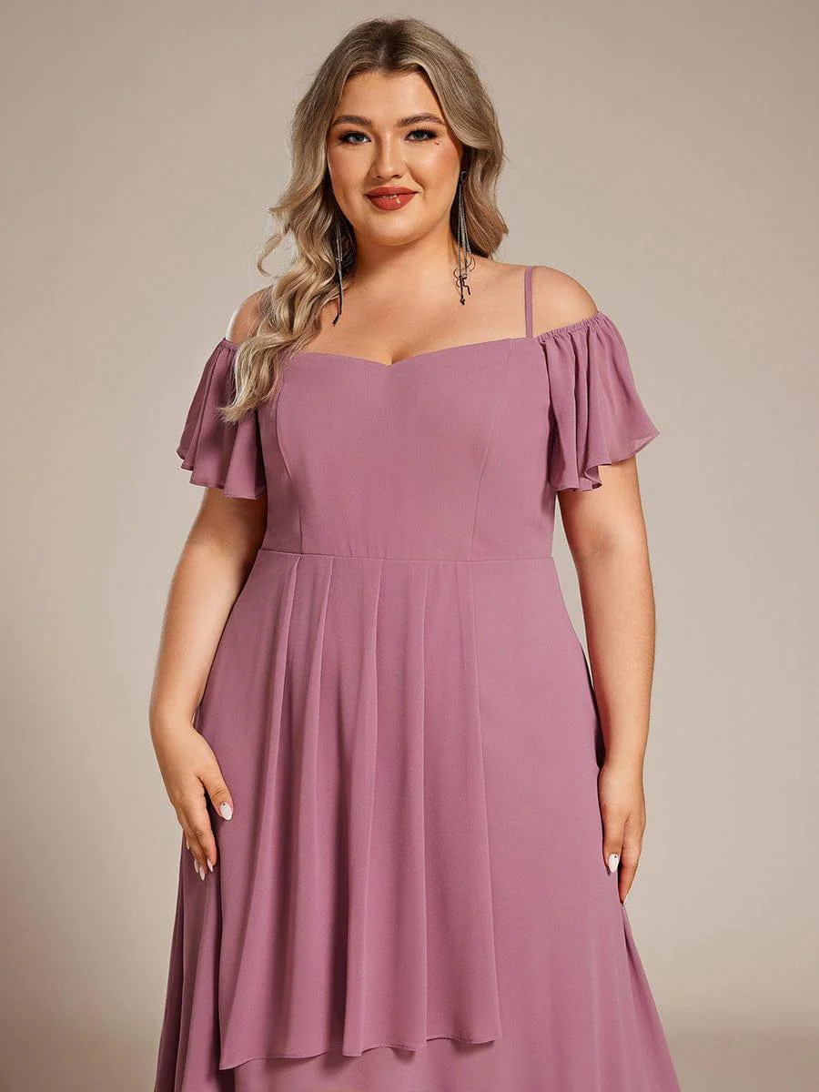 ever JORDANE|Off-Shoulder High-Low Chiffon Wedding Guest Dresses with Short Sleeves - Image 33