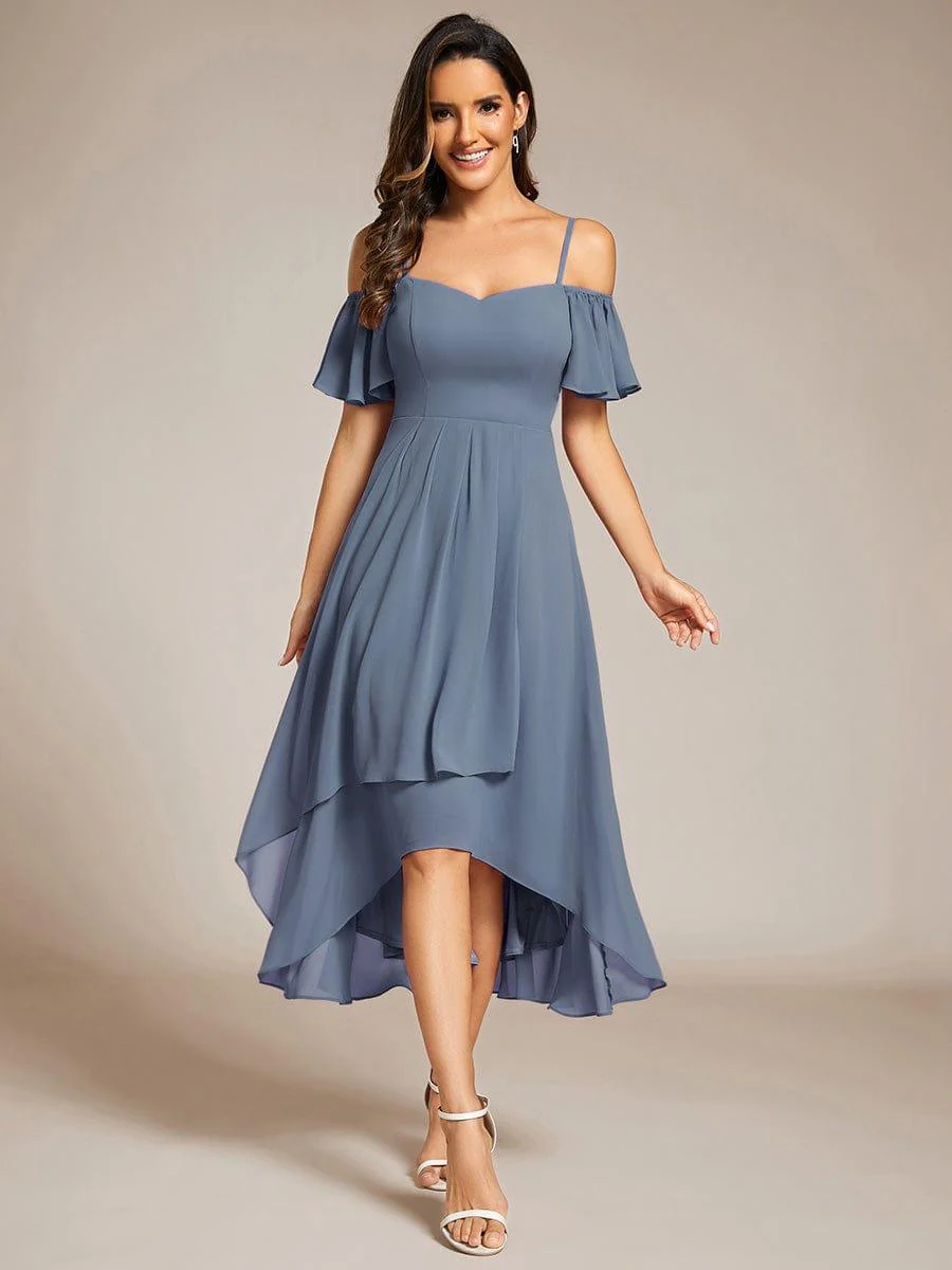 ever JORDANE|Off-Shoulder High-Low Chiffon Wedding Guest Dresses with Short Sleeves - Image 40