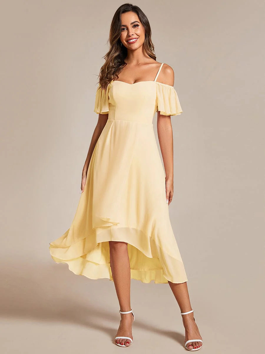 ever JORDANE|Off-Shoulder High-Low Chiffon Wedding Guest Dresses with Short Sleeves - Image 67