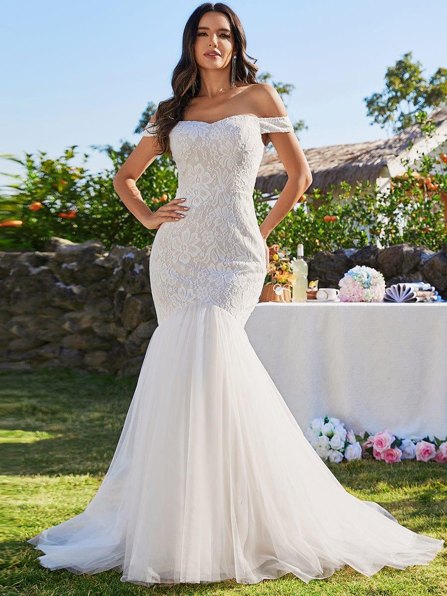 Off Shoulder Lace Mermaid Wedding Dress - Image 5