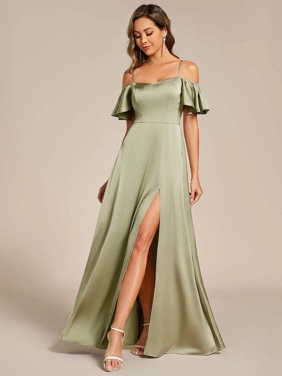 ever AUBREE|Off Shoulder Maxi Satin Bridesmaid Dress - Image 5