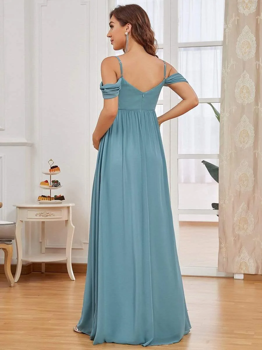 Off The Shoulder Spaghetti Straps Solid Maxi Maternity Dress - Image 12