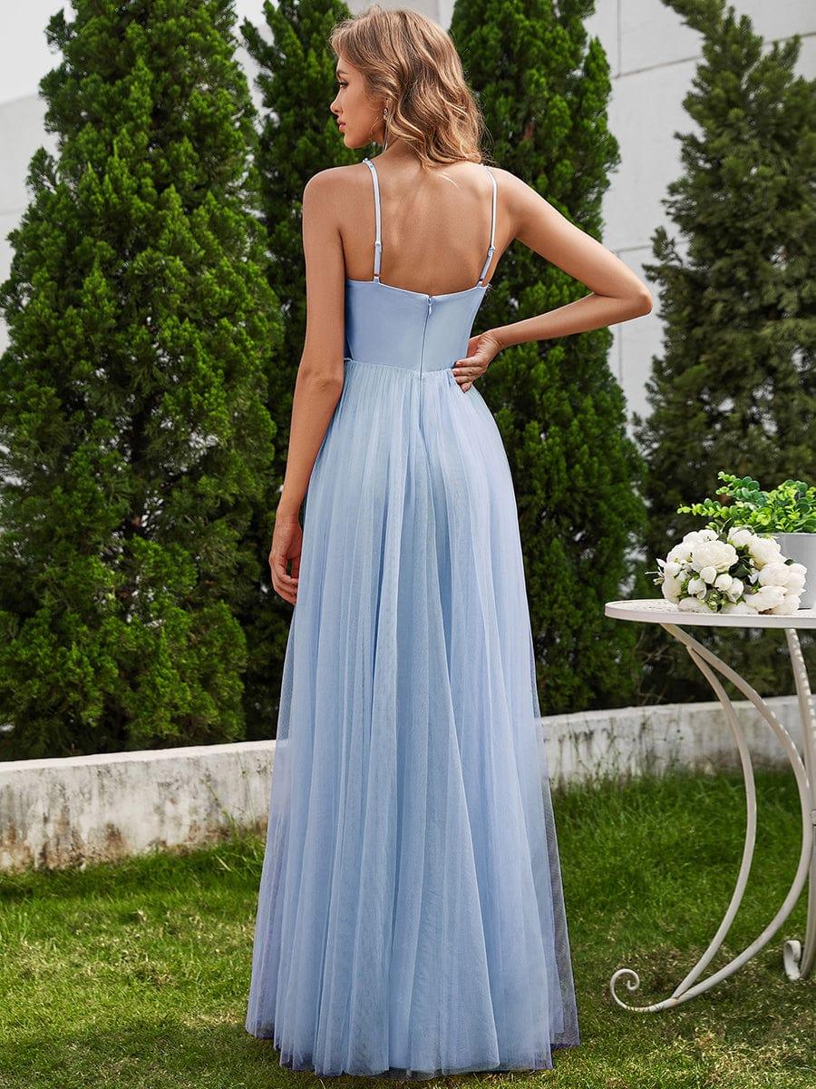 Pearl Embellishments V-Neck A-Line Wedding Dresses with Spaghetti Strap - Image 12