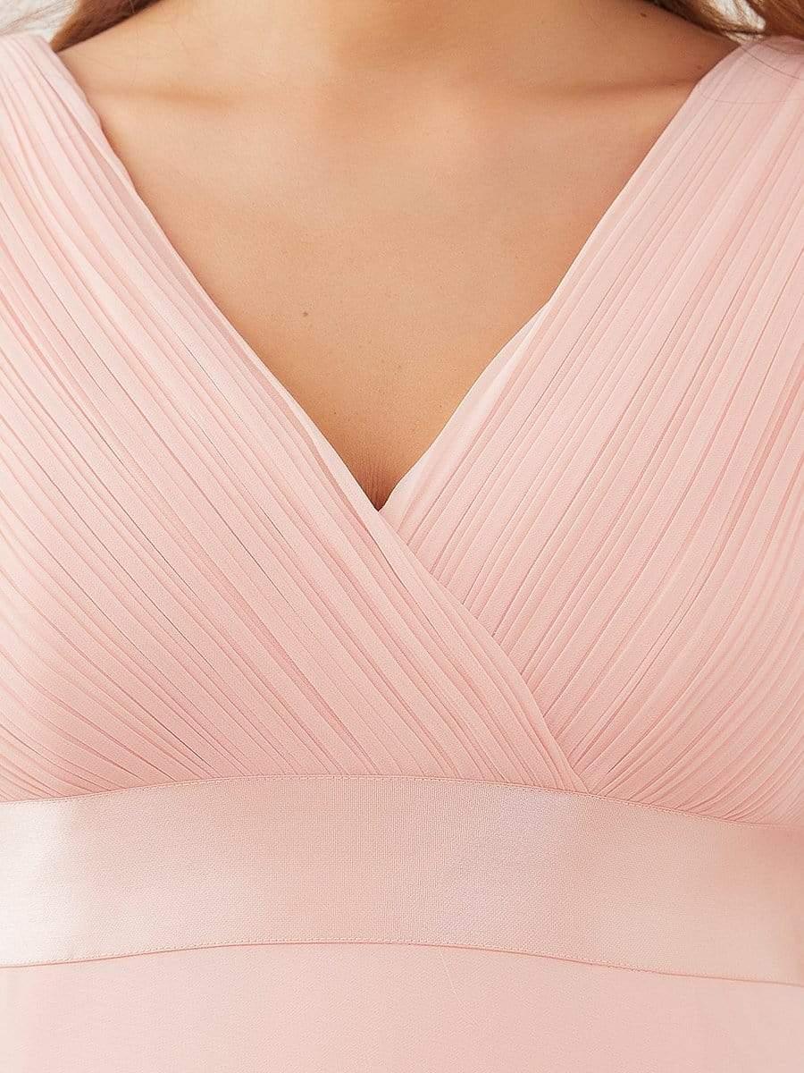 Pleated Bodice V Neck Floor Length Maternity Wedding Guest Dress with Sleeves - Image 18