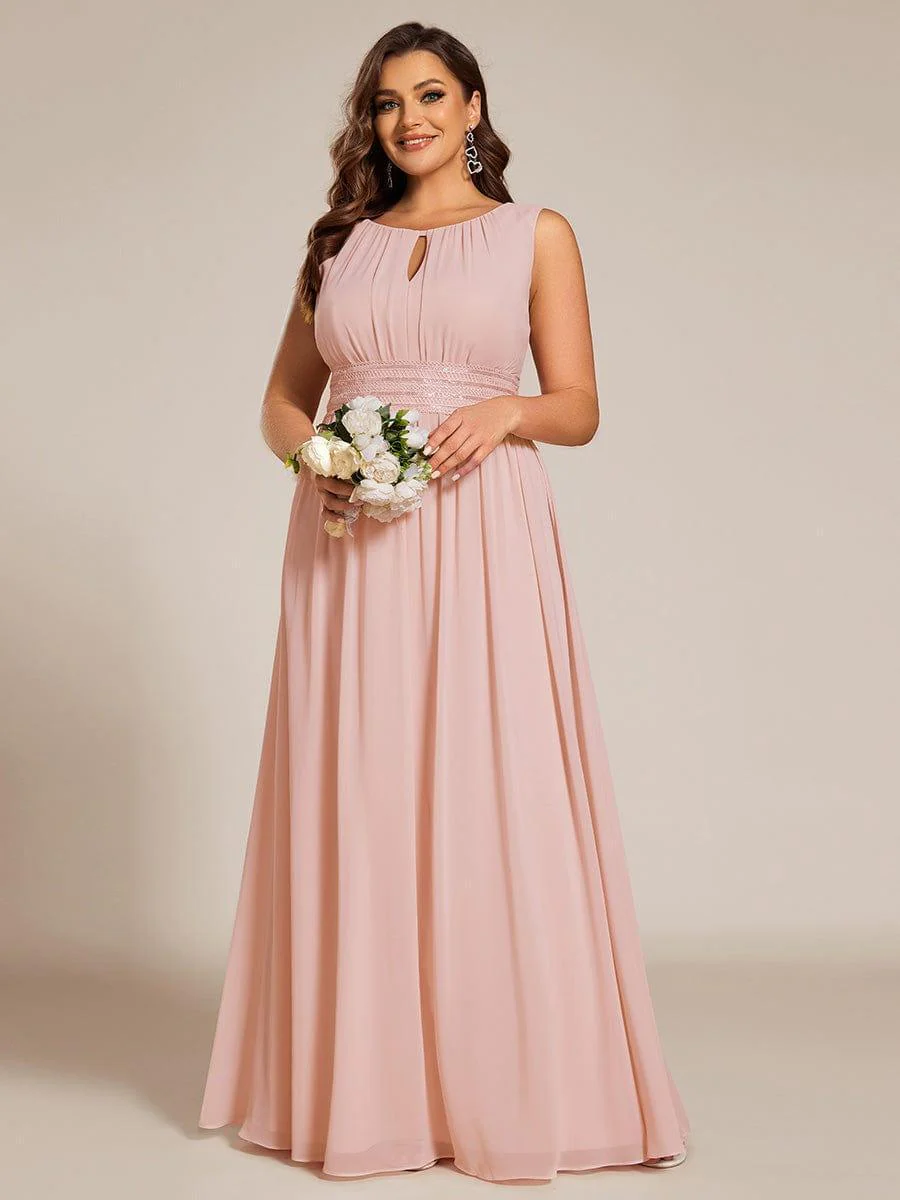 ever KALIA|A-Line Chiffon Round Neckline Bridesmaid Dress with Sleeveless and Pleats - Image 25