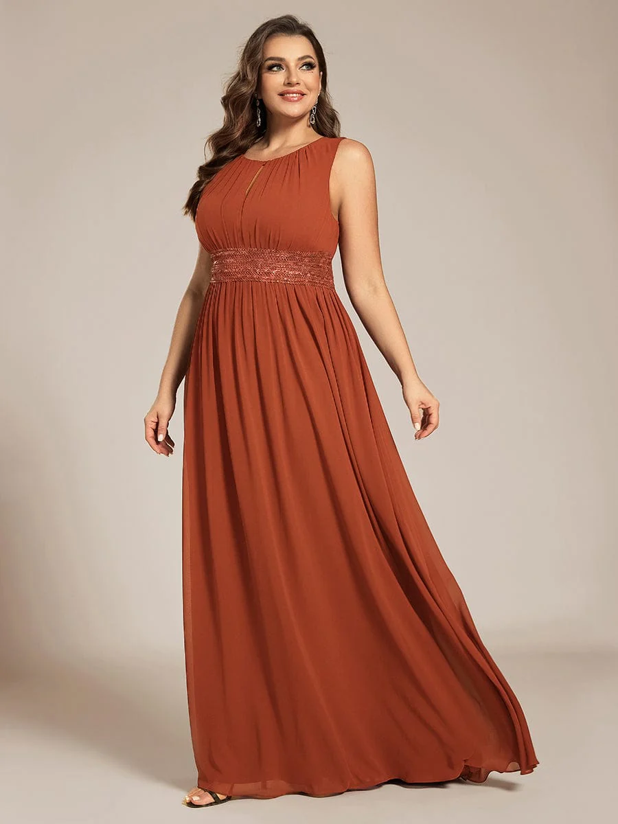 pretty KALIA|Plus Size A-Line Sleeveless Chiffon Round Neckline Bridesmaid Dress with Pleats - Image 20