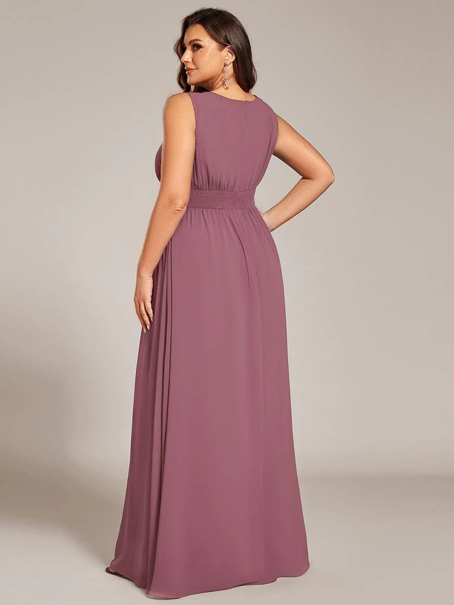 pretty KALIA|Plus Size A-Line Sleeveless Chiffon Round Neckline Bridesmaid Dress with Pleats - Image 27