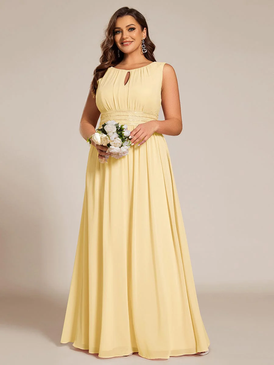 pretty KALIA|Plus Size A-Line Sleeveless Chiffon Round Neckline Bridesmaid Dress with Pleats - Image 34