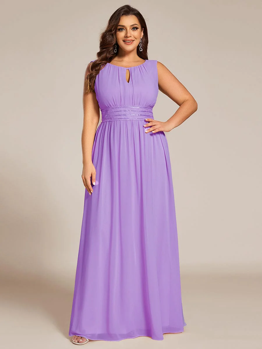 pretty KALIA|Plus Size A-Line Sleeveless Chiffon Round Neckline Bridesmaid Dress with Pleats - Image 41