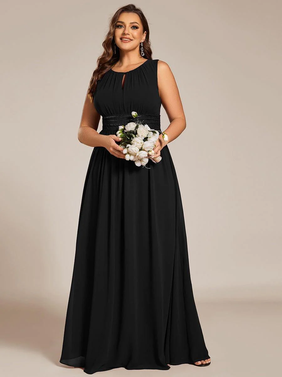ever KALIA|A-Line Chiffon Round Neckline Bridesmaid Dress with Sleeveless and Pleats - Image 22