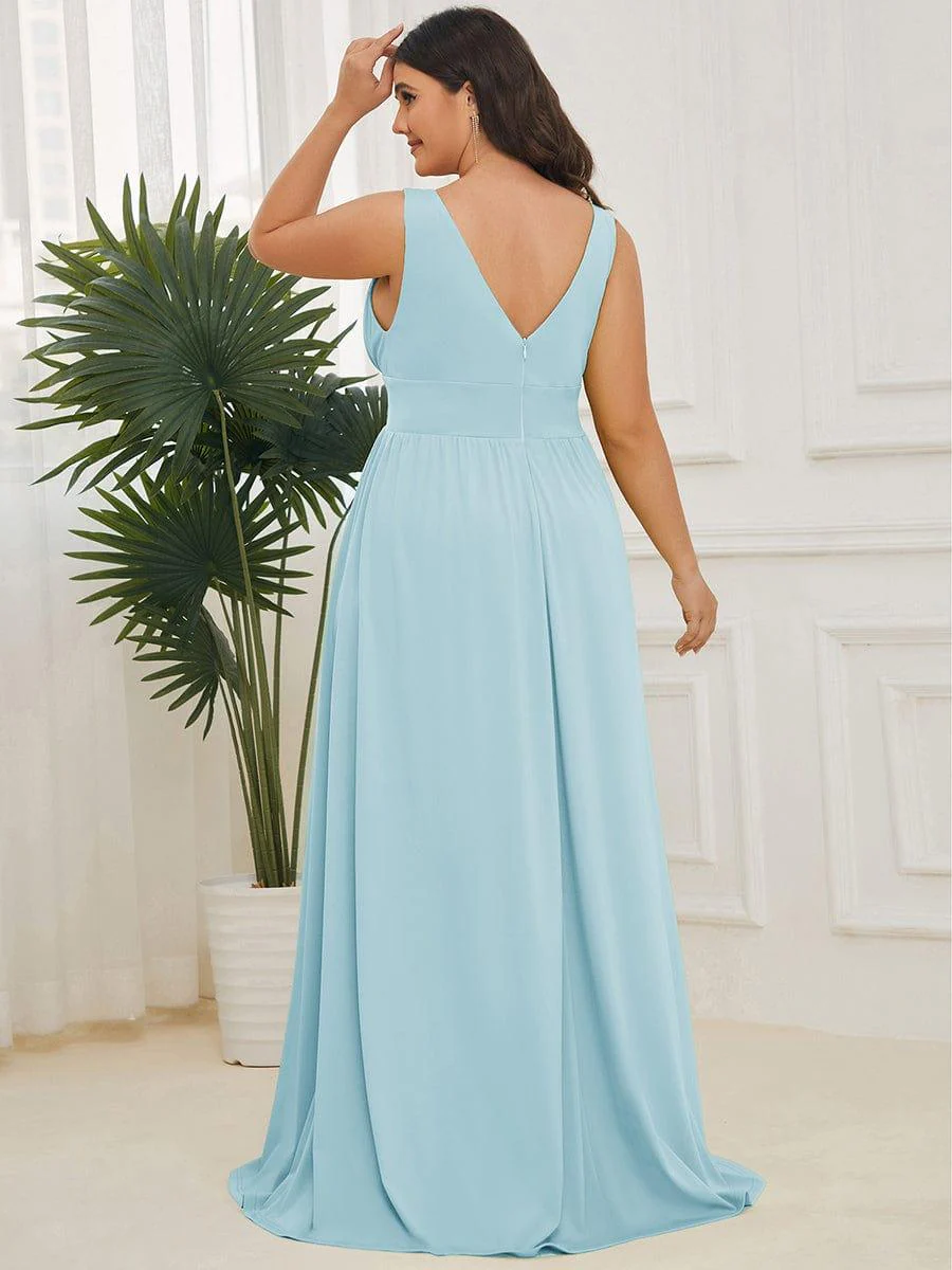 pretty SORAYA|Plus Size Sexy High Slit Sleeveless Empire Waist V-Neck Evening Dress - Image 85