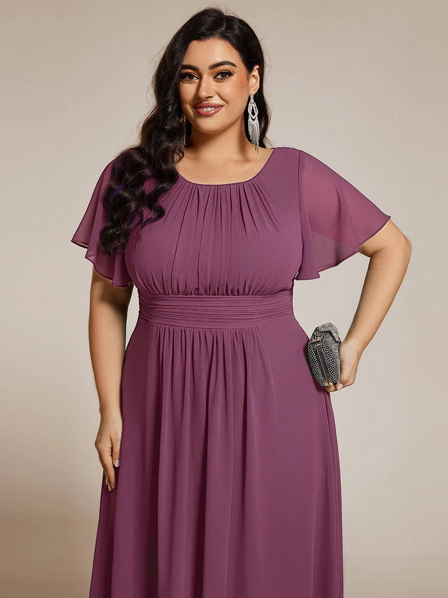 pretty EDEN|Plus Size Chiffon Round Neckline A-Line Midi Wedding Guest Dress - Image 101