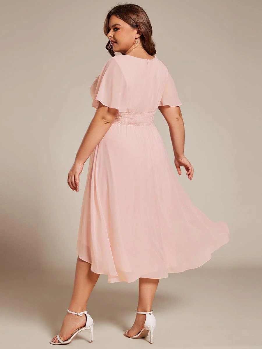 pretty EDEN|Plus Size Chiffon Round Neckline A-Line Midi Wedding Guest Dress - Image 30