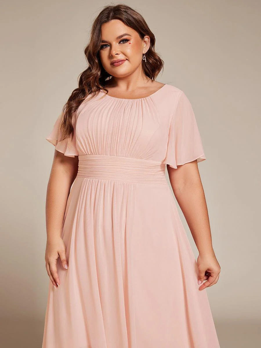 pretty EDEN|Plus Size Chiffon Round Neckline A-Line Midi Wedding Guest Dress - Image 31