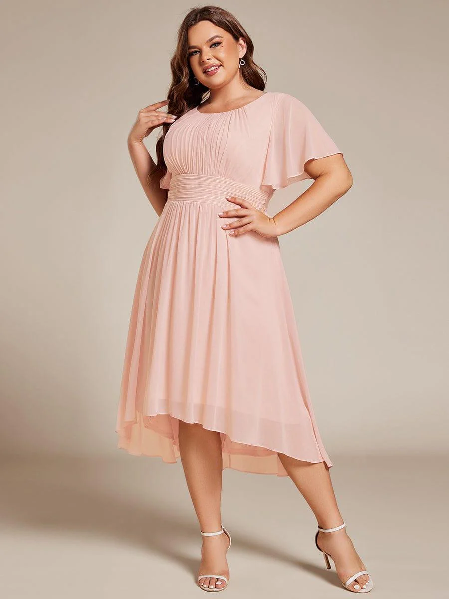 pretty EDEN|Plus Size Chiffon Round Neckline A-Line Midi Wedding Guest Dress - Image 32
