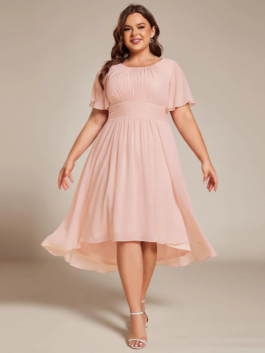 pretty EDEN|Plus Size Chiffon Round Neckline A-Line Midi Wedding Guest Dress - Image 33