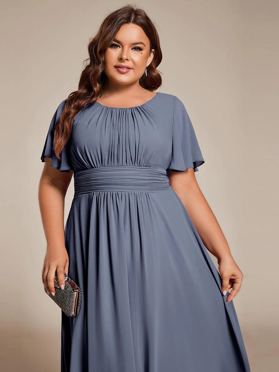 pretty EDEN|Plus Size Chiffon Round Neckline A-Line Midi Wedding Guest Dress - Image 41