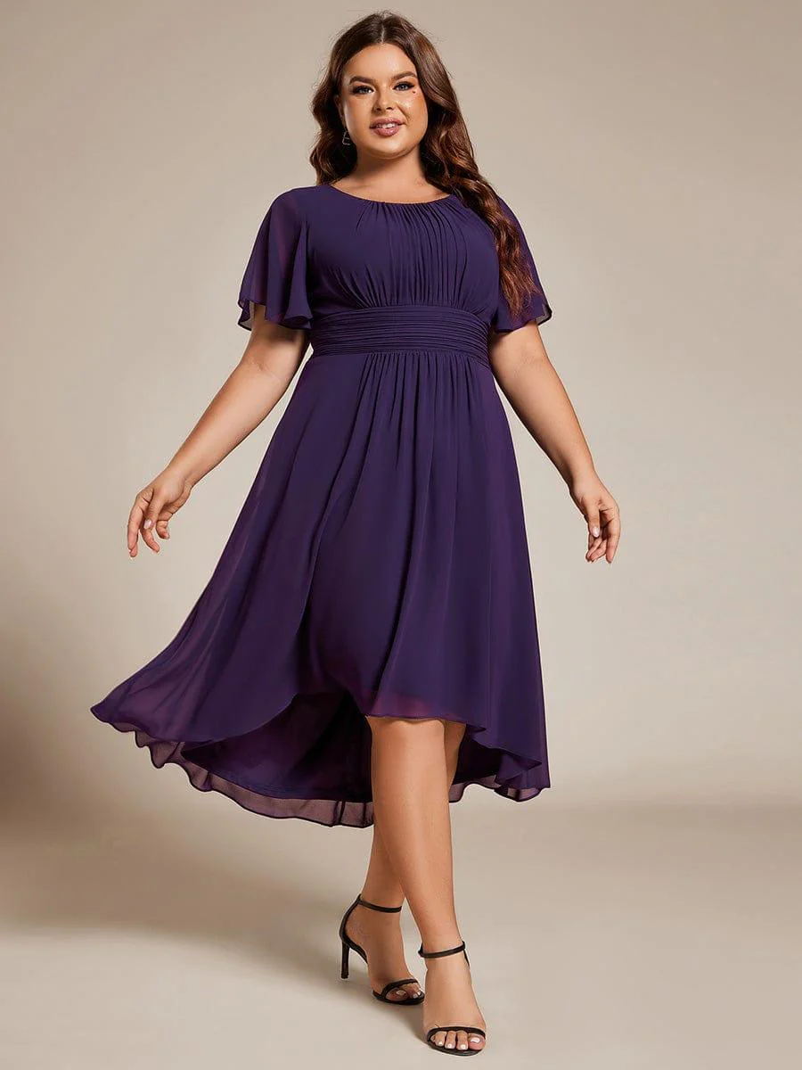 pretty EDEN|Plus Size Chiffon Round Neckline A-Line Midi Wedding Guest Dress - Image 48