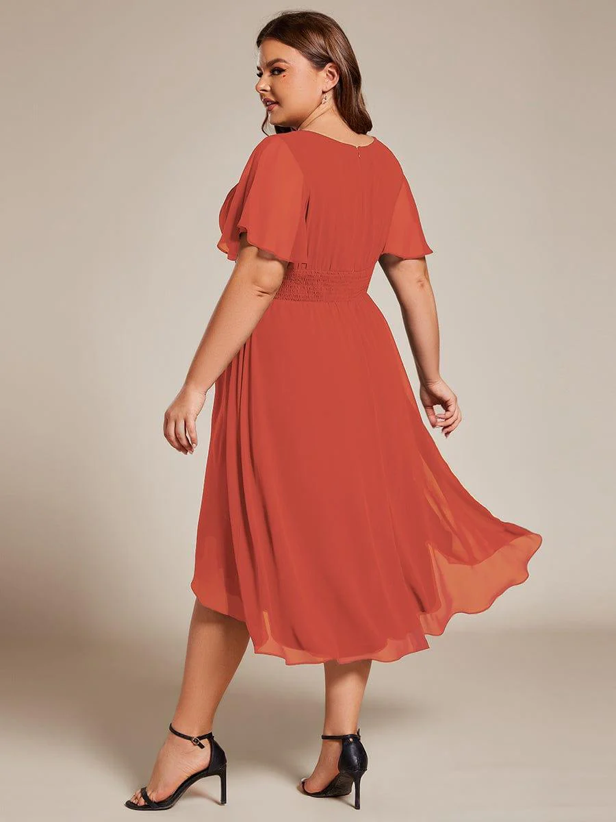 pretty EDEN|Plus Size Chiffon Round Neckline A-Line Midi Wedding Guest Dress - Image 50