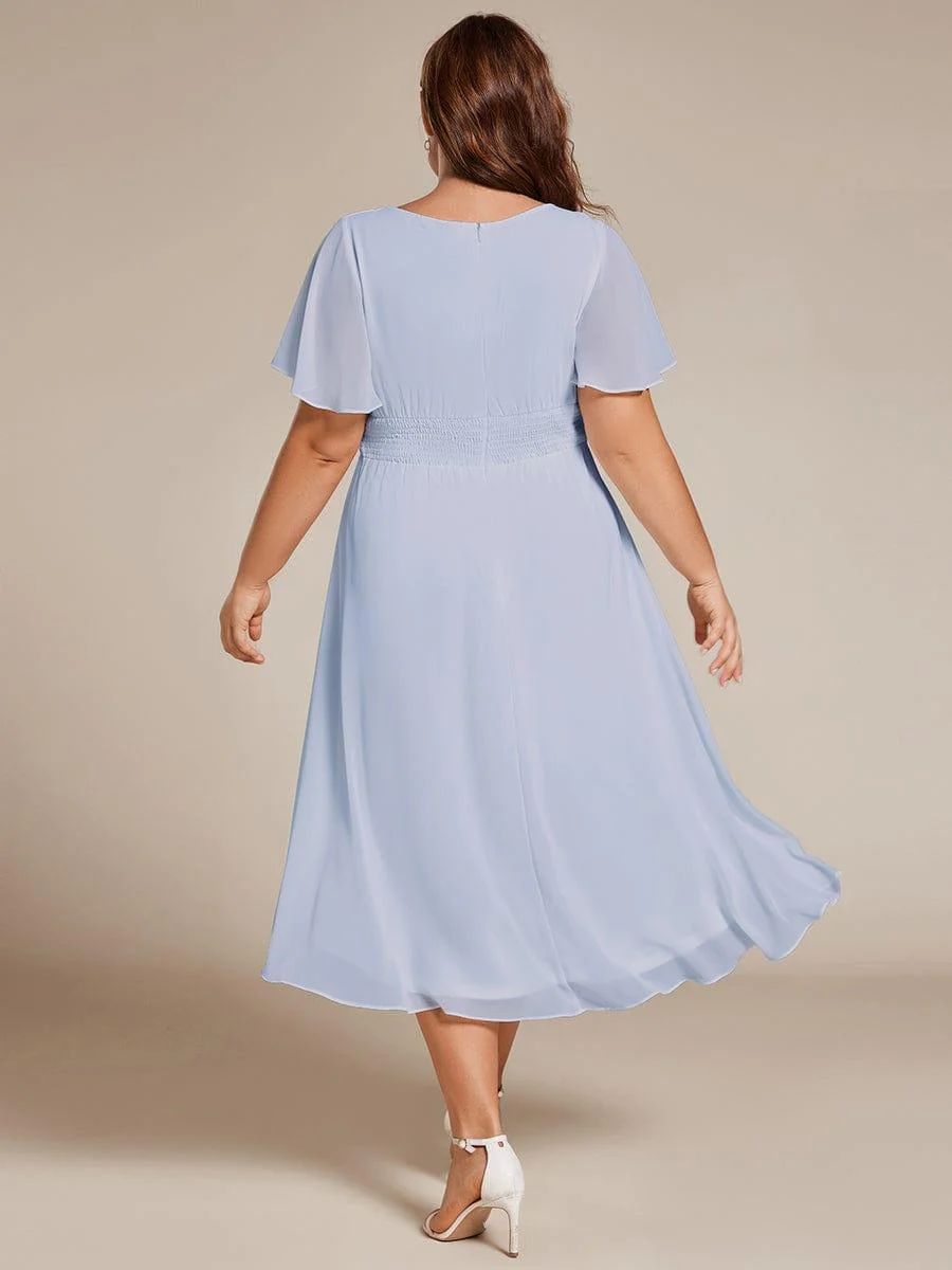 pretty EDEN|Plus Size Chiffon Round Neckline A-Line Midi Wedding Guest Dress - Image 68