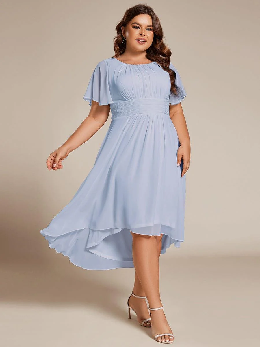 pretty EDEN|Plus Size Chiffon Round Neckline A-Line Midi Wedding Guest Dress - Image 71