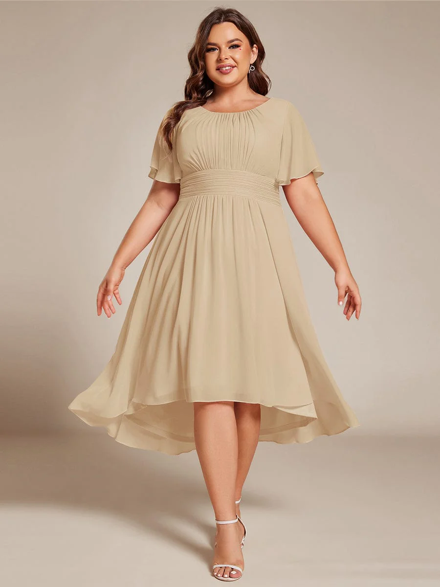pretty EDEN|Plus Size Chiffon Round Neckline A-Line Midi Wedding Guest Dress - Image 72