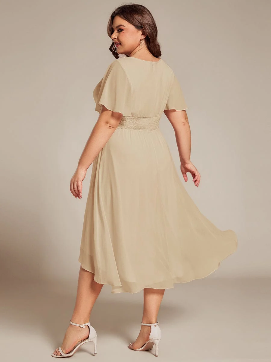 pretty EDEN|Plus Size Chiffon Round Neckline A-Line Midi Wedding Guest Dress - Image 73