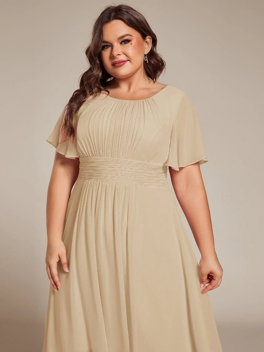 pretty EDEN|Plus Size Chiffon Round Neckline A-Line Midi Wedding Guest Dress - Image 74