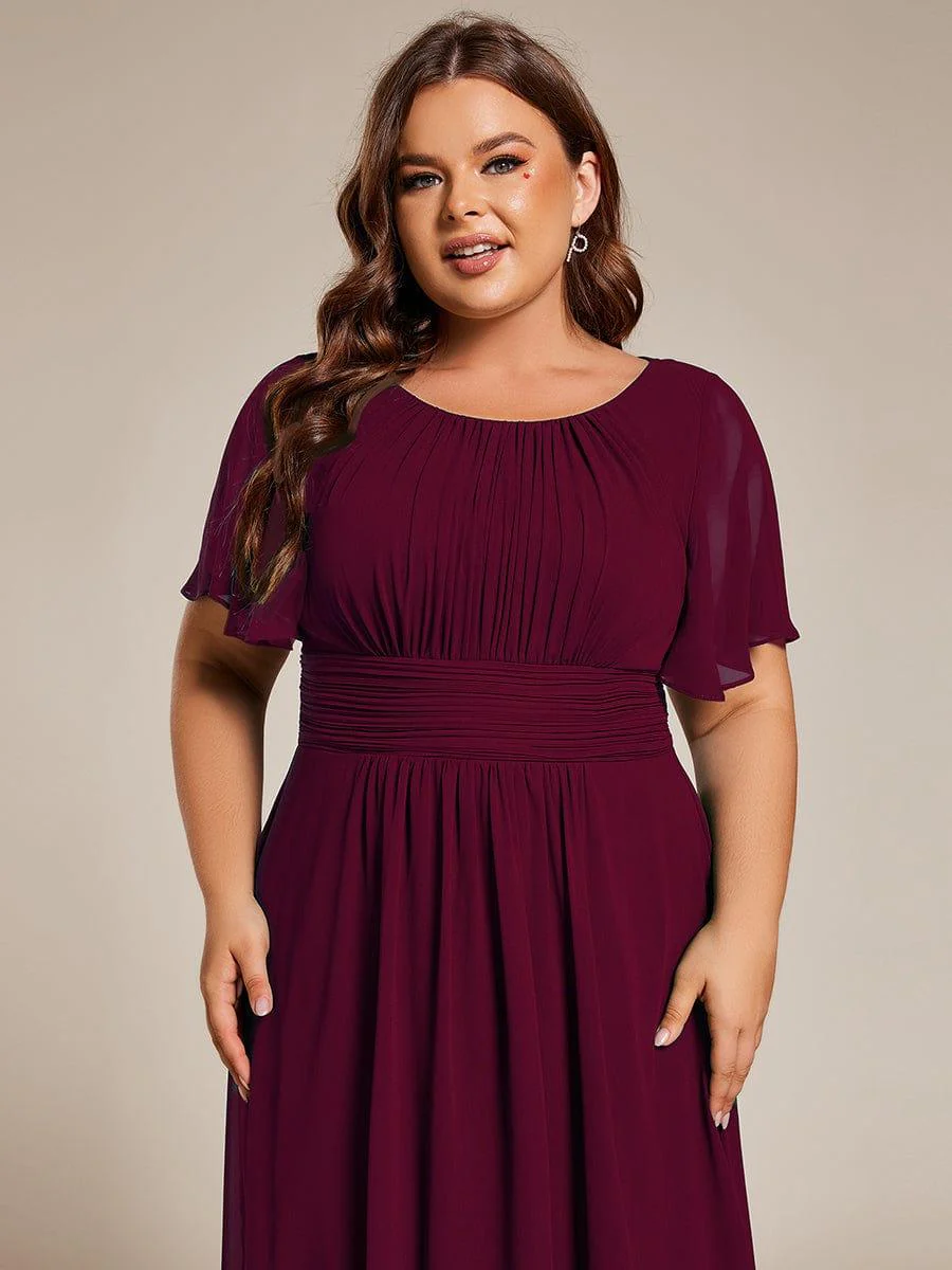 pretty EDEN|Plus Size Chiffon Round Neckline A-Line Midi Wedding Guest Dress - Image 8