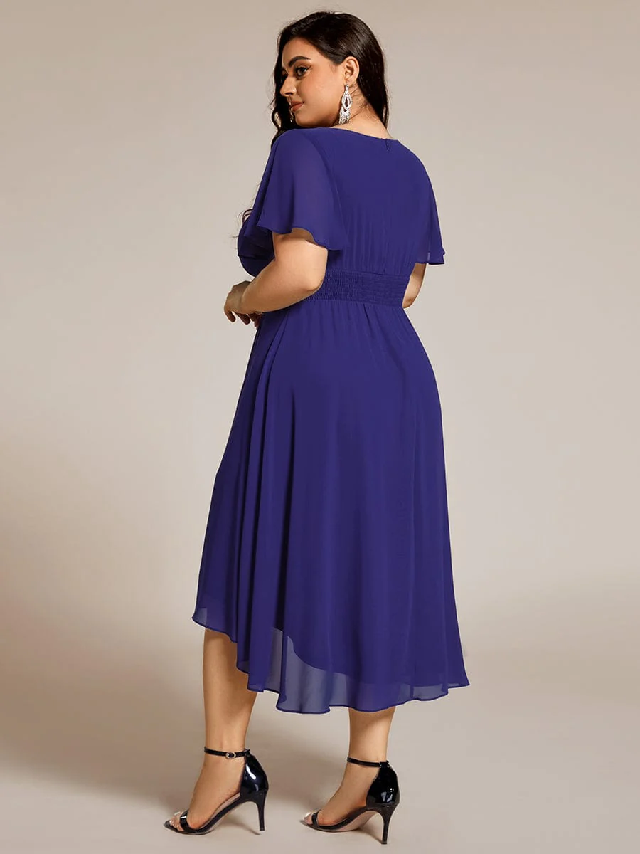 pretty EDEN|Plus Size Chiffon Round Neckline A-Line Midi Wedding Guest Dress - Image 84