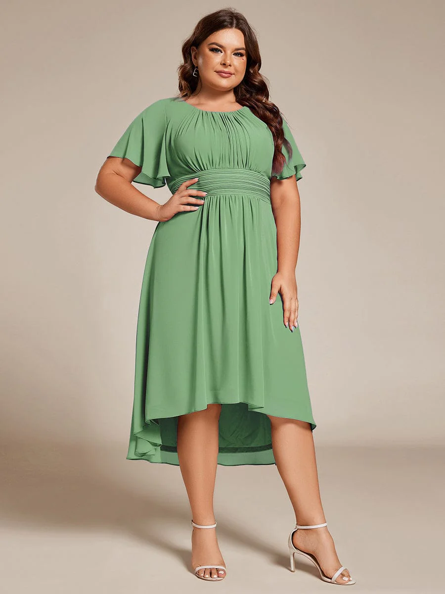 pretty EDEN|Plus Size Chiffon Round Neckline A-Line Midi Wedding Guest Dress - Image 88