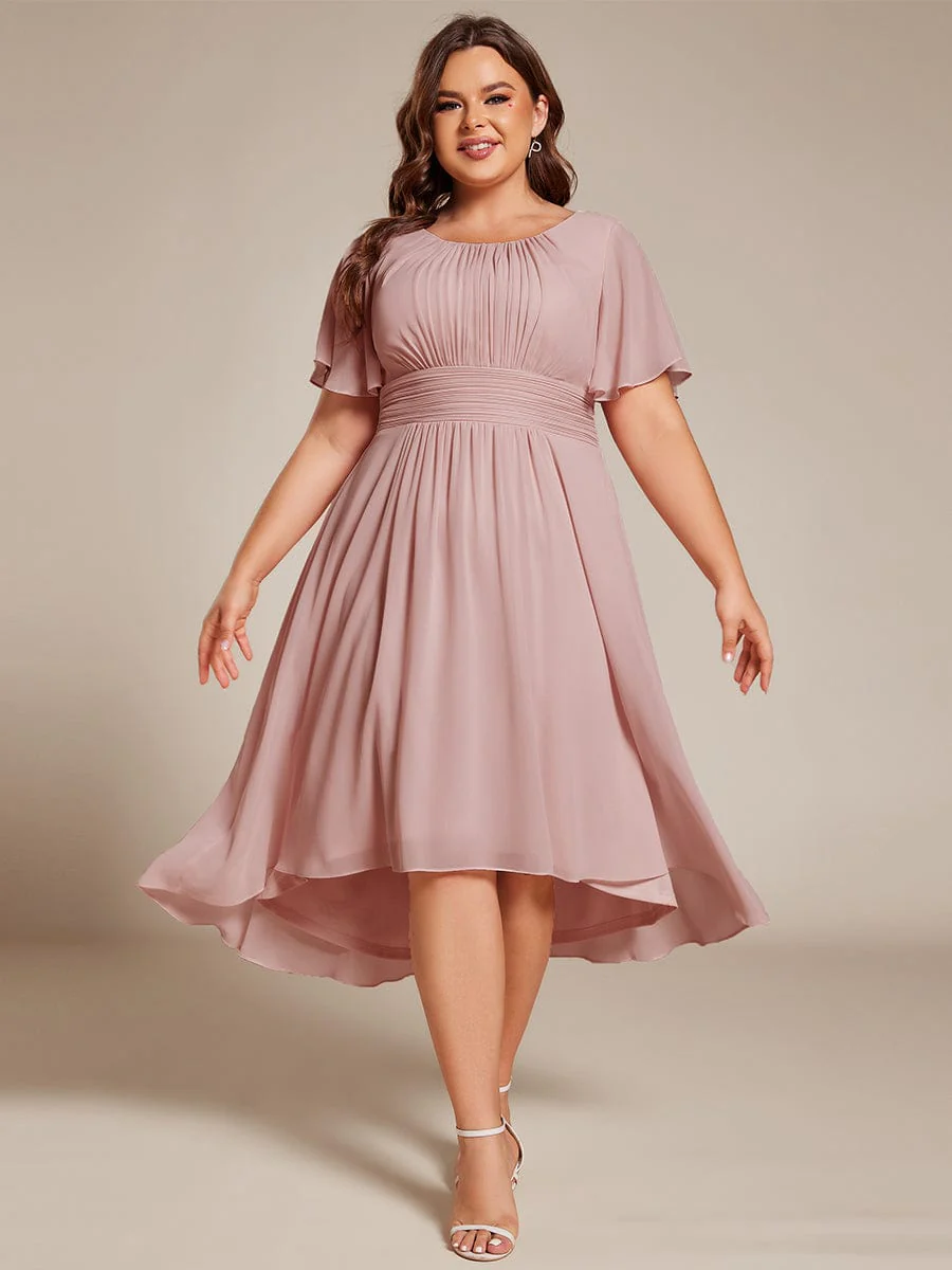 pretty EDEN|Plus Size Chiffon Round Neckline A-Line Midi Wedding Guest Dress - Image 91