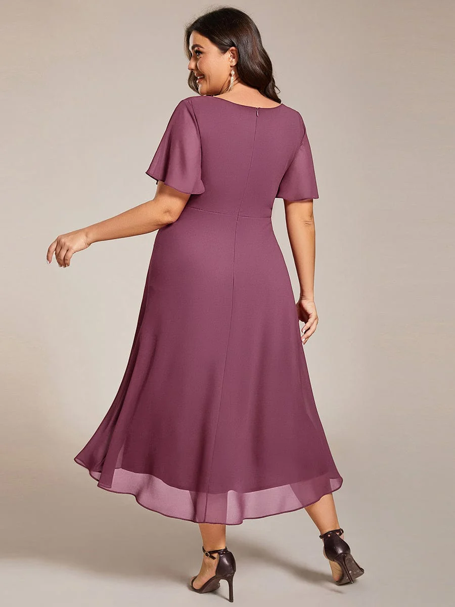 pretty LARK|Plus Size Chiffon Short Sleeve High-Low Wedding Guest Dress - Image 105