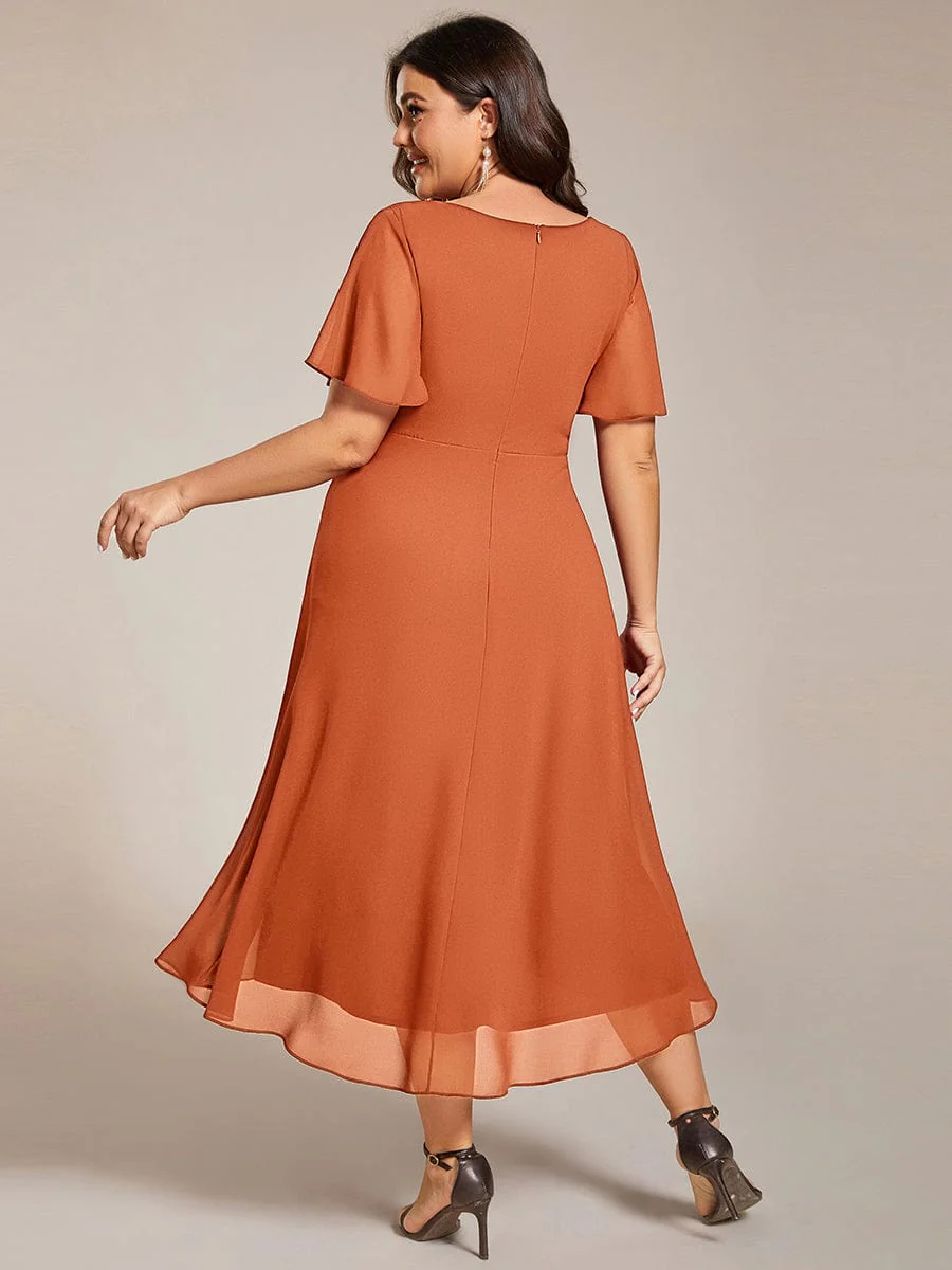 pretty LARK|Plus Size Chiffon Short Sleeve High-Low Wedding Guest Dress - Image 108