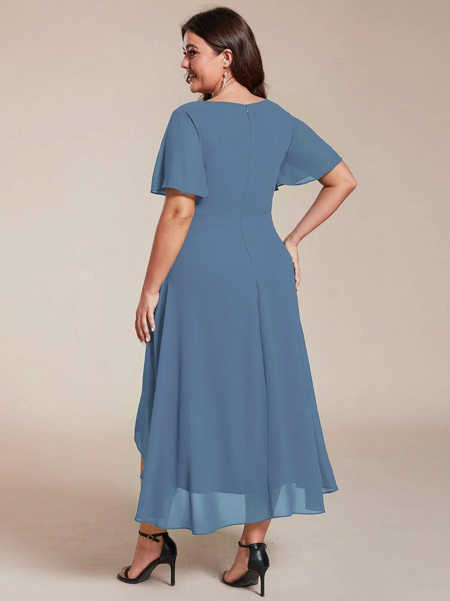 pretty LARK|Plus Size Chiffon Short Sleeve High-Low Wedding Guest Dress - Image 30
