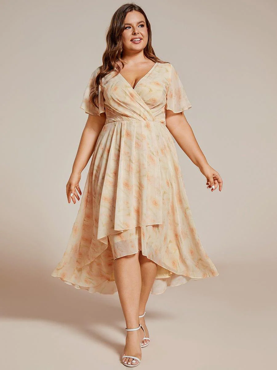 pretty LARK|Plus Size Chiffon Short Sleeve High-Low Wedding Guest Dress - Image 56