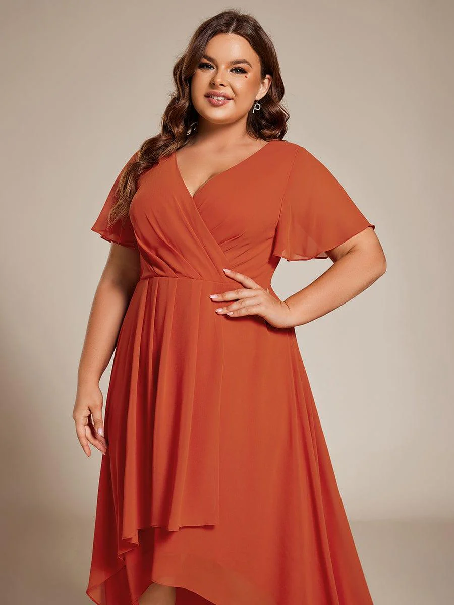 pretty LARK|Plus Size Chiffon Short Sleeve High-Low Wedding Guest Dress - Image 68