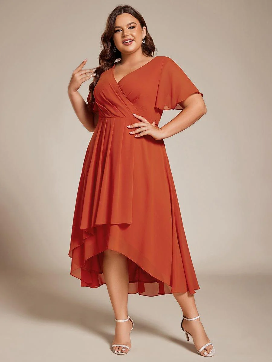 pretty LARK|Plus Size Chiffon Short Sleeve High-Low Wedding Guest Dress - Image 69