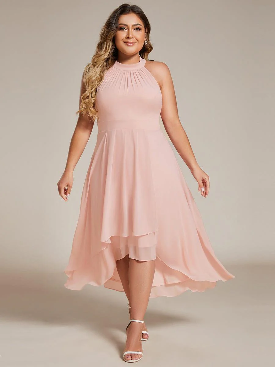 pretty POSIE|Plus Size Chiffon Sleeveless Halter Neck Midi Wedding Guest Dress - Image 24