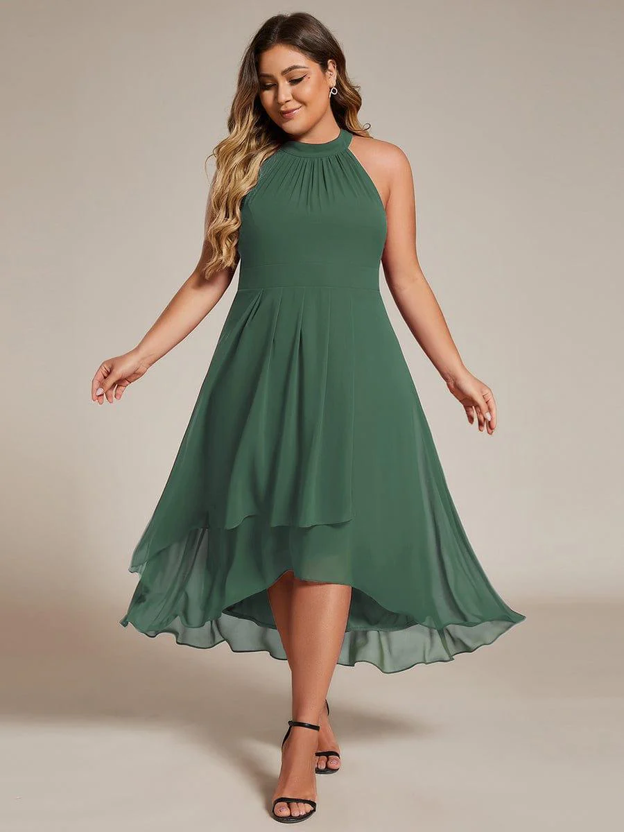 pretty POSIE|Plus Size Chiffon Sleeveless Halter Neck Midi Wedding Guest Dress - Image 31
